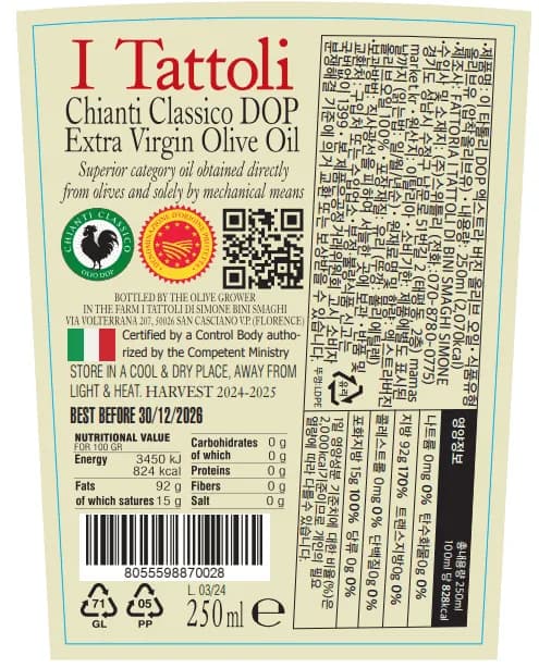 한글 표기사항 250ml